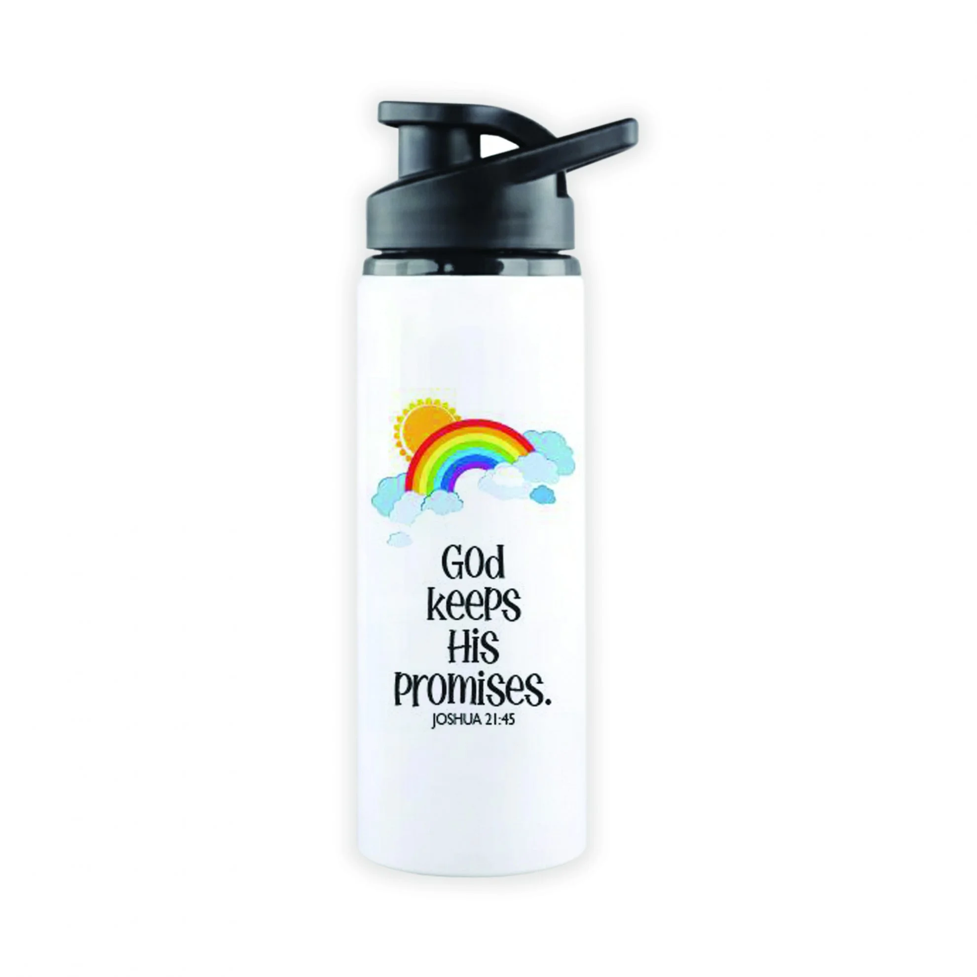 White Sports Bottle - Kids Theme - God keeps his promises. Joshua 21:45