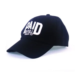 A vintage-style embroidered cap from our clothing and accessories collection featuring the phrase Paid in Full, designed for casual faith-based apparel.