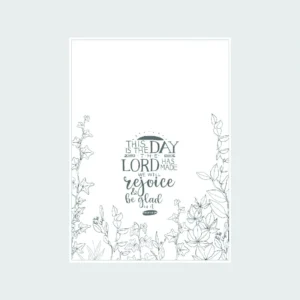 A decorative homeware tea towel featuring the encouraging Bible verse Psalm 118:24 printed in elegant typography, perfect for kitchen decor or as a thoughtful gift.