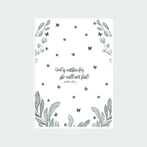 Decorative homeware tea towel featuring the inspirational Bible verse Psalm 46:5 in elegant typography, perfect for a kitchen gift or home decor.
