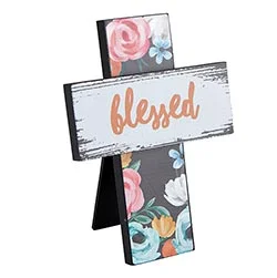 Tabletop Easel Cross - Blessed