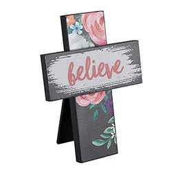 Tabletop Easel Cross - Believe