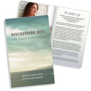 A close-up of the Discovering Rest devotional book cover, designed as a spiritual growth resource within our collection of Christian devotionals and journals.