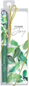 A stylish gift pen paired with a coordinating bookmark from the Living Grace Choose Joy collection featuring Stephanie Ryan floral artwork.