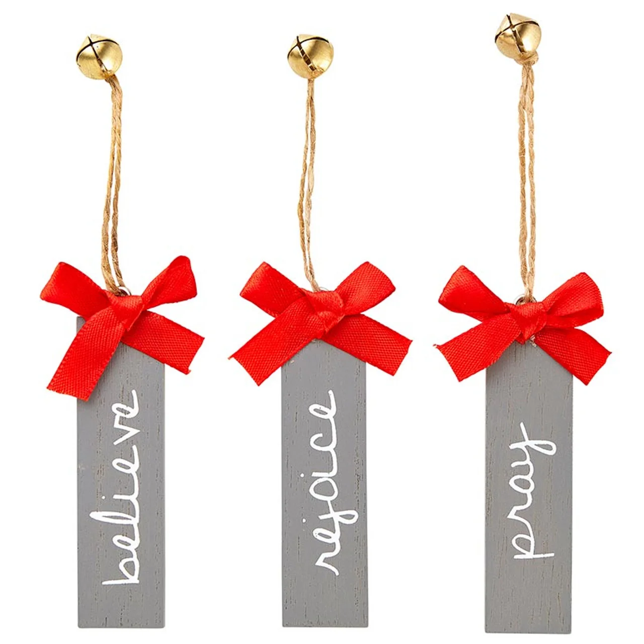 Pray, Rejoice, Believe Wood Plank Ornaments - Pack of 12