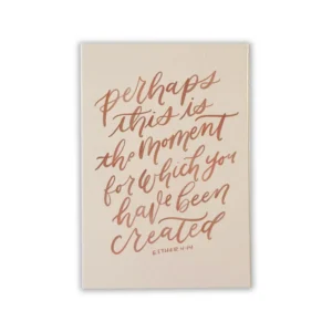 A decorative pocket-sized prayer card featuring the inspirational phrase Perhaps This is The Moment, designed as a portable faith-based evangelism tool.