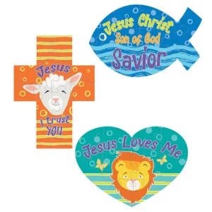 Three assorted Christian magnetic puzzles for children featuring inspirational Jesus Loves Me designs as part of our religious faith-based gift collection.