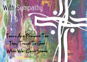 A vibrant Lesley Hollingworth floral design on a With Sympathy greeting card, featuring a blank interior for personal messages in the Sympathy and Thinking of You category.