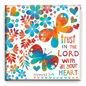 Decorative metal church fridge magnet featuring the inspirational quote Trust in the Lord, presented in premium quality packaging.
