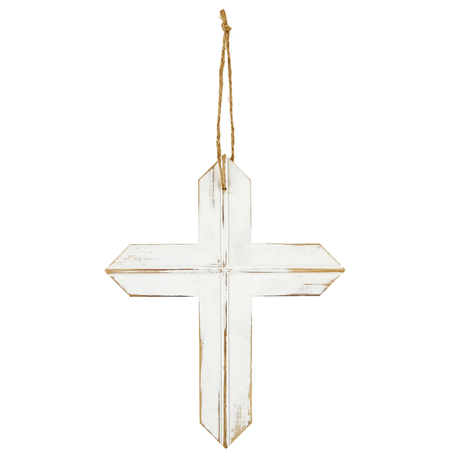 11" Rustic Hanging Cross - White