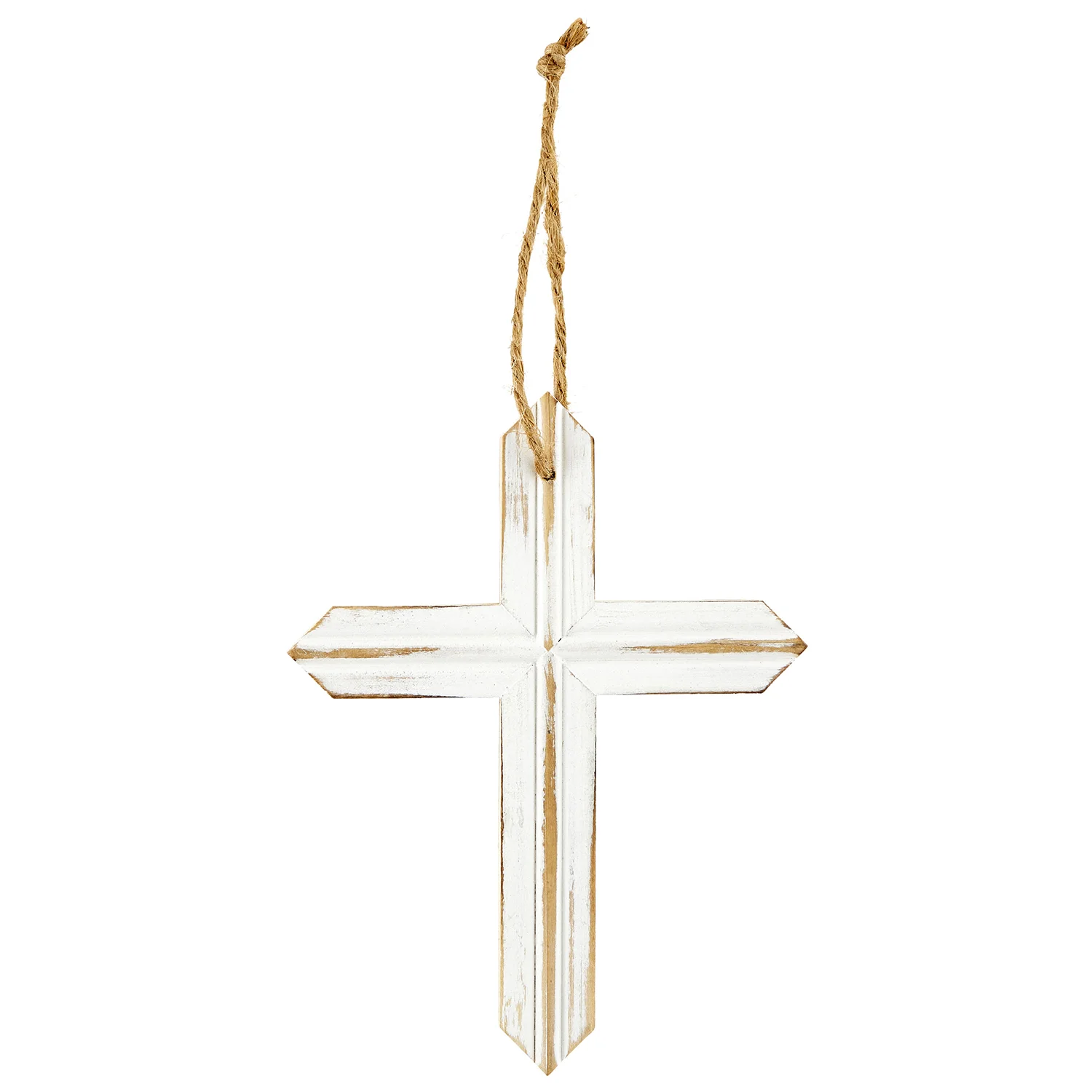 7" Rustic Hanging Cross - White