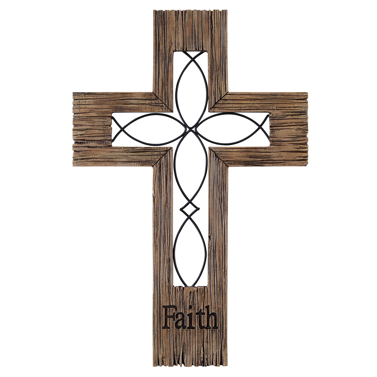 Rustic Ichthys Wall Cross - Faith