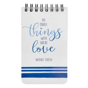 A decorative spiral notepad featuring Mother Teresa's inspirational quote 'Do small things with great love' set against full-color artwork, perfect for daily journaling in this stationery jotter.