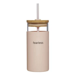Boxed Glass & Bamboo Tumbler with Straw - Fearless