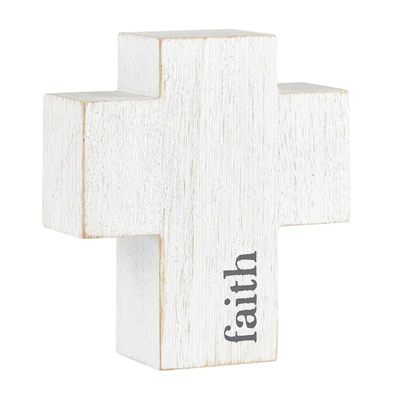 4" Wood Cross Sitter Plaque - Faith