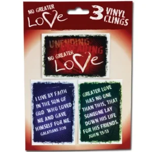 A set of three repositionable Christian vinyl cling decals featuring the Bible verse Galatians 2:20, suitable for applying to phones, windows, and lockers as affordable faith-based gifts.