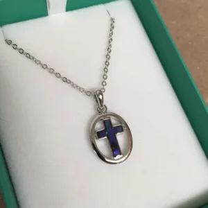 Inlaid Paua Shell Circled Cross Pendant in Purple