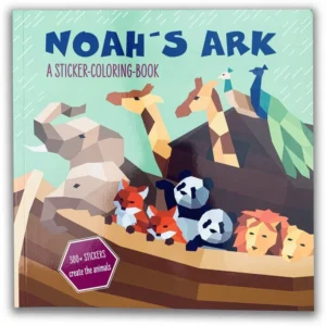 An engaging Noah's Ark activity book featuring 24 pages of colouring activities and 8 sheets of interactive stickers, perfect for children's bibles and religious story books collections.