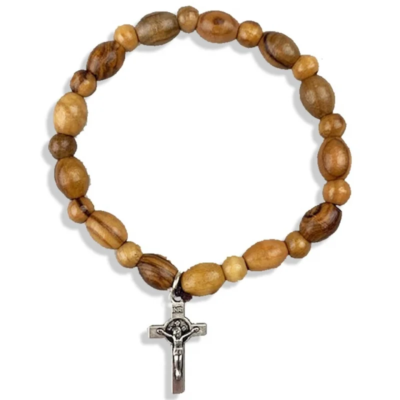 OLIVE WOOD - BEADED CROSS BRACELET