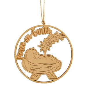 Peace on Earth Laser Wood Christmas Ornament