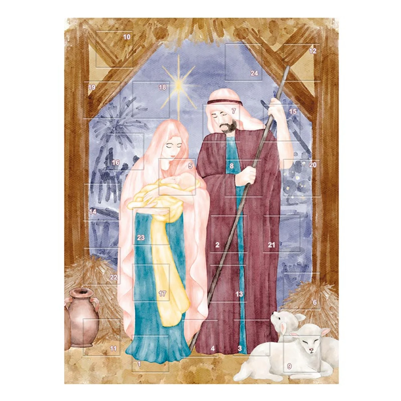 Watercolor Holy Family Advent Calendar
