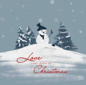 A festive pack of 10 snowman Christmas cards for food banks featuring the message Blessings at Christmas and an Isaiah 9:6 bible verse inside, complete with matching envelopes.