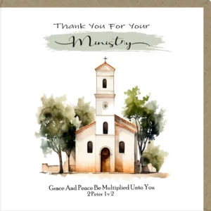 A high-quality ordination greeting card with the text 'Thank You For Your Ministry' on the front, perfect for expressing gratitude to clergy.