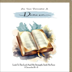 A 'As You Become A Deacon' greeting card, perfect for ordinations, featuring a serene design suitable for a personal message.