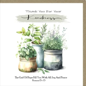 Elegant white thank you for your kindness greeting card, crafted on heavy-duty stock, perfect for sympathy and thinking of you messages.