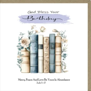 A 'God Bless Your Birthday' greeting card, featuring religious artwork and space for a personal message, perfect for celebrating a special birthday.