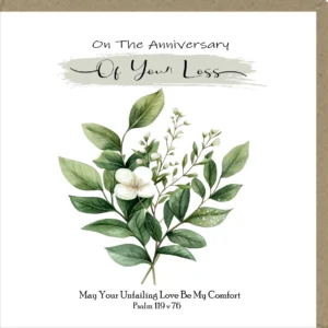 A sympathy greeting card for the anniversary of a loss, featuring a thoughtful design, perfect for sending condolences and thinking of you messages.