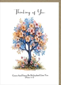 Heavy-duty 'Thinking of You' greeting card, blank inside for a personal message, perfect for sympathy and thoughtful occasions.