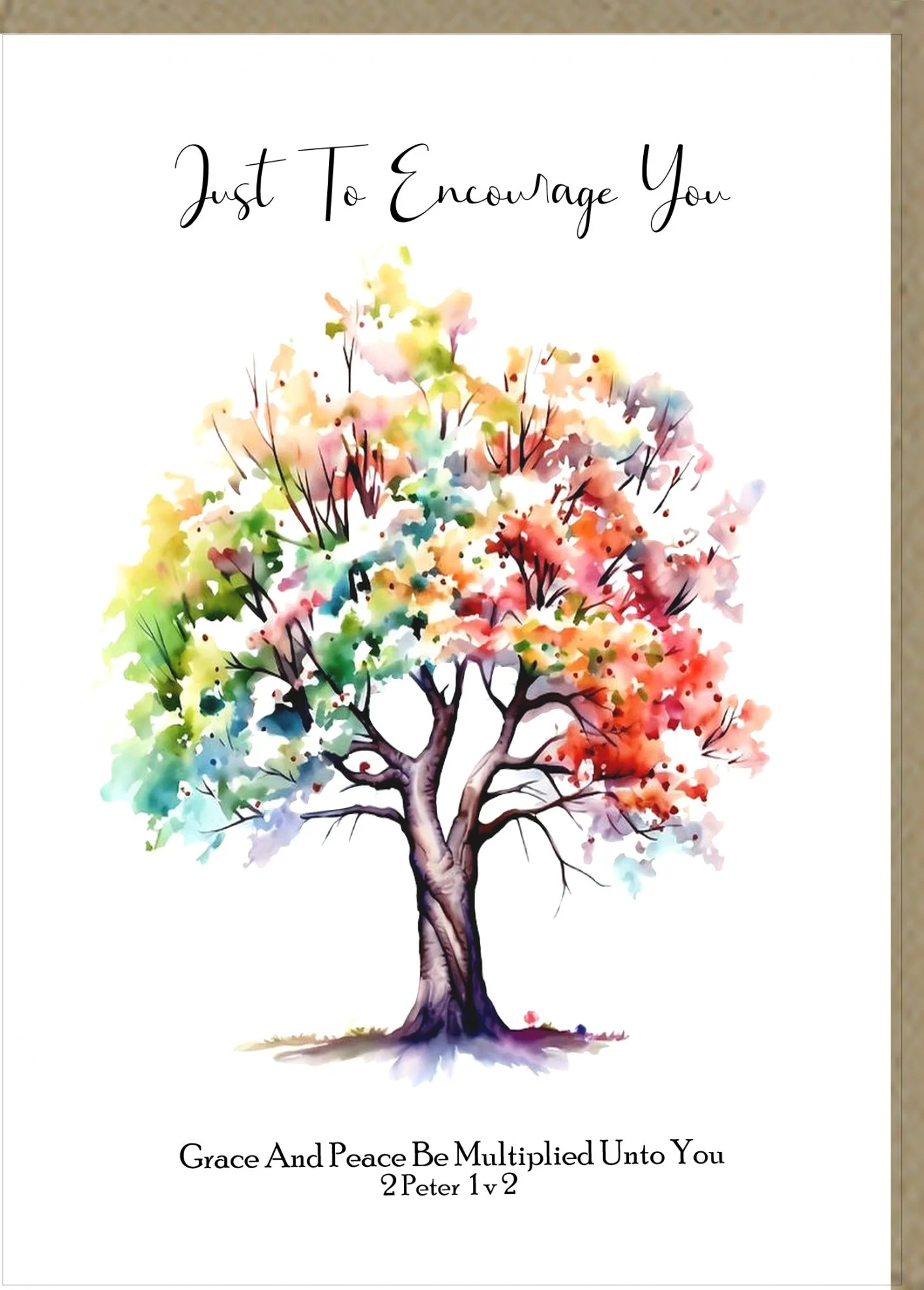 Front view of a 'Just To Encourage You' encouragement greeting card, made with heavy-duty cardstock. This inspirational scripture card features a design suitable for uplifting messages.