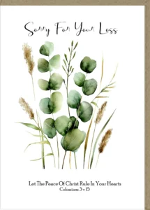 A premium quality 'Sorry For Your Loss' greeting card, crafted on heavy-duty card stock, with a respectful design. The inside is left blank for a personal message, making it a thoughtful way to express sympathy and 'thinking of you' sentiments.