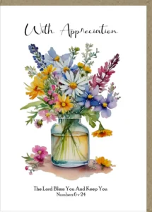 Close-up of a premium 'With Appreciation' greeting card, ideal for Thank You and Just To Say occasions. The heavy-duty card features a quality design and a blank interior for personal messages.