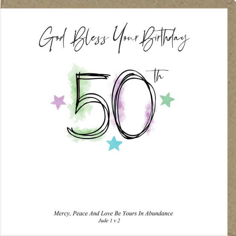 God Bless Your Birthday 50th Greetings Card