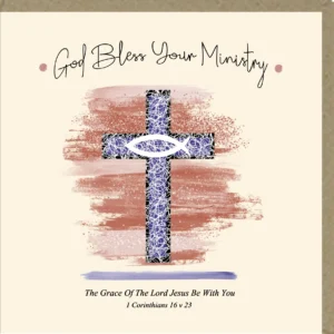 A large format 'God Bless Your Ministry' greetings card from the Potty Mouse range, perfect for ordination celebrations. The card features a thoughtful design and is blank inside for a personal message, making it an ideal choice for congratulating someone on their new ministry role.