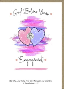 God Bless Your Engagement greetings card with a sweet illustration, perfect for wedding and anniversary wishes.