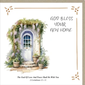 A decorative Potty Mouse new home greeting card featuring a blessing message, displayed as a large format stationery item with space for a personalized note.