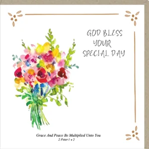 A large-format Potty Mouse greeting card featuring the text God Bless Your Special Day, designed for a special day or special occasion, shown with a blank interior and included envelope.