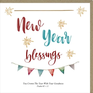 A large format Potty Mouse Christmas card featuring a New Year blessings design, blank inside for personalized messages.