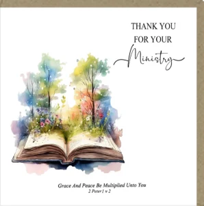 A large Potty Mouse illustrated thank you greeting card for ministry appreciation, featuring a blank interior for personal notes within our premium thank you and just to say card collection.