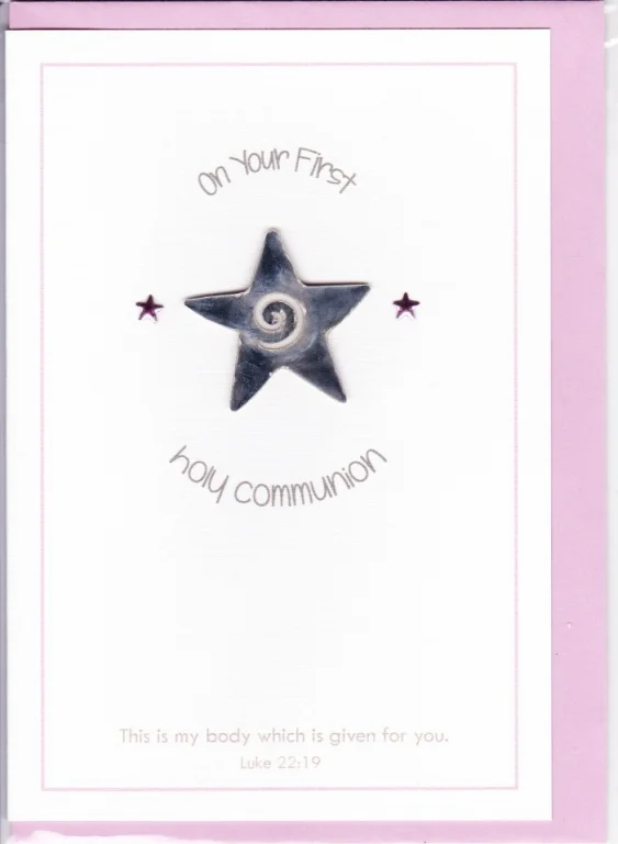 Three Dot Greetings Card Pink Star Communion