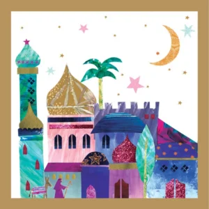 Pack of ten high-quality Premier Lifeline Christmas cards featuring a beautiful Bethlehem collage design with the message Blessings at Christmas and a Bible verse.