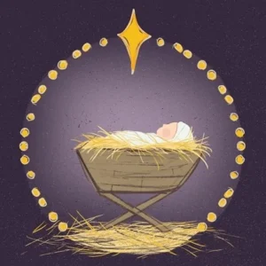 Pack of 10 Premier Lifeline Christmas cards featuring a serene manger scene with the biblical quote Psalm 96:11, 'Let the heavens rejoice...'. Ideal for sending Christmas greetings from the Nativity story.