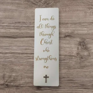 A decorative Christian bookmark featuring the inspirational Bible verse I can do all things through Christ, from the Pens & Bookmarks collection.
