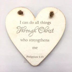 Decorative hanging plaque featuring an inspirational I Can Do All Things quote, handcrafted by the Rock Foundation charity.