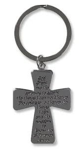 A sturdy metal Serenity Cross keyring designed as a faith-inspired gift for men, featuring a polished finish and durable construction for daily use as a religious accessory.