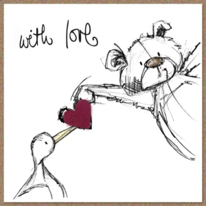 A hand-finished Tracey Russell greeting card featuring the cute Scribble-Bear character, perfect for sending love and heartfelt messages.