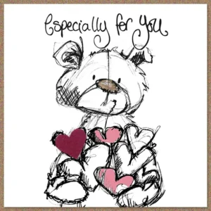 A hand-finished greeting card featuring the cute Scribble-Bear character from the Tracey Russell collection with 'Especially For You' text, ideal for general gift giving and stationery needs.